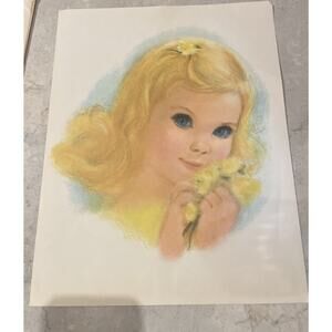 Vintage Print Of A Watercolor Print Paper Mills Girl With Flowers 11"x 14"